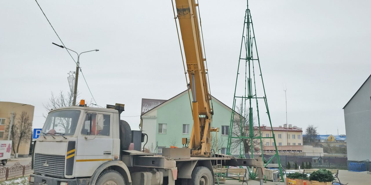 В Смолевичах устанавливают новогоднюю елку